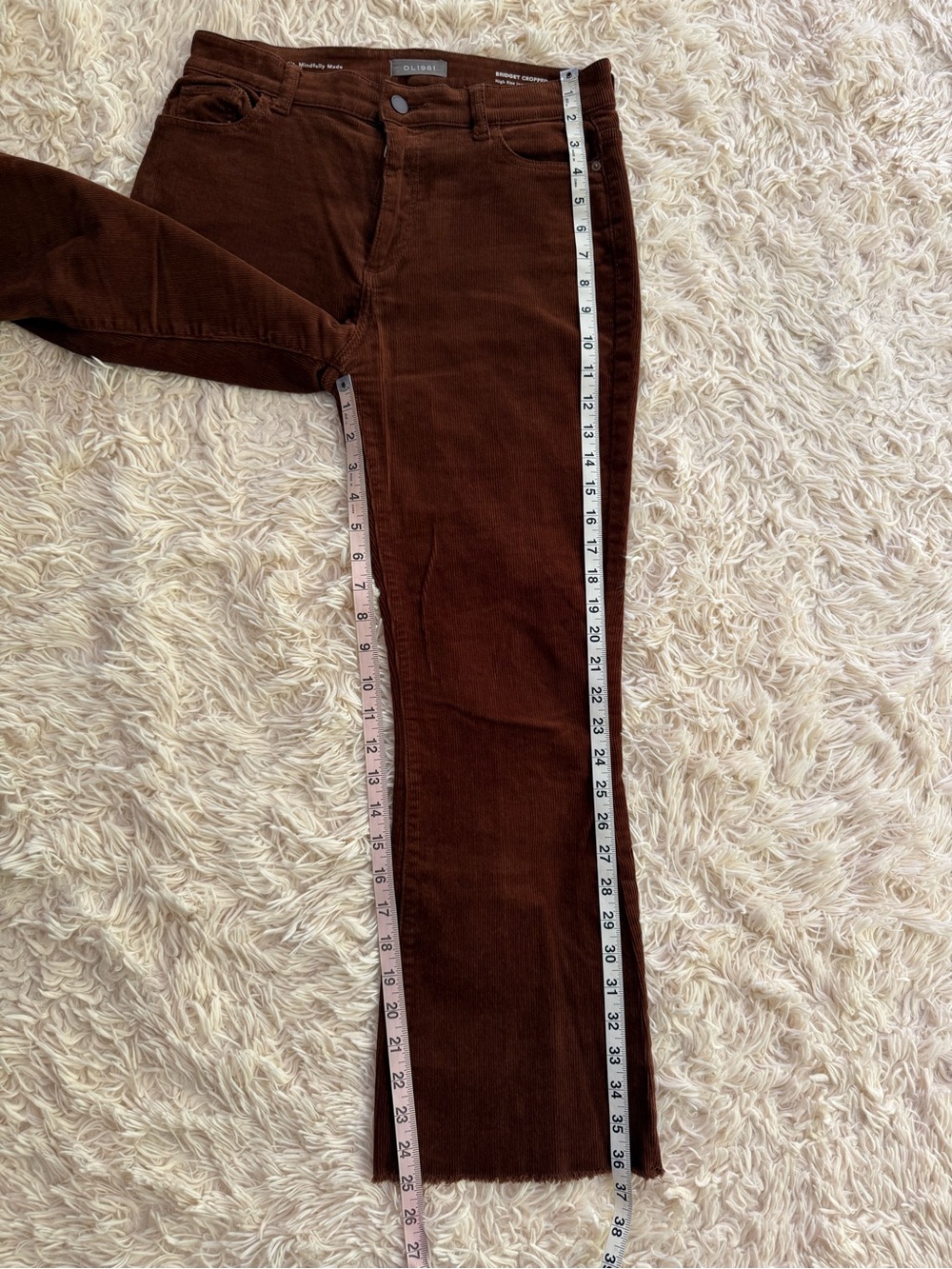 DL1961 Bridget Cropped High Rise Instasculpt Boot Corduroy Pants Brown 28 - Picture 3 of 8